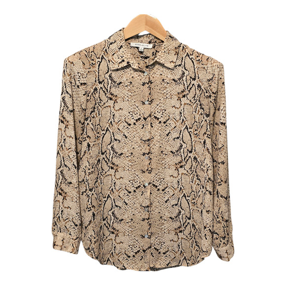 Rose + Olive Top Womens Small Multicolor Snake Print Button Up Mob Wife Artsy - Picture 1 of 10